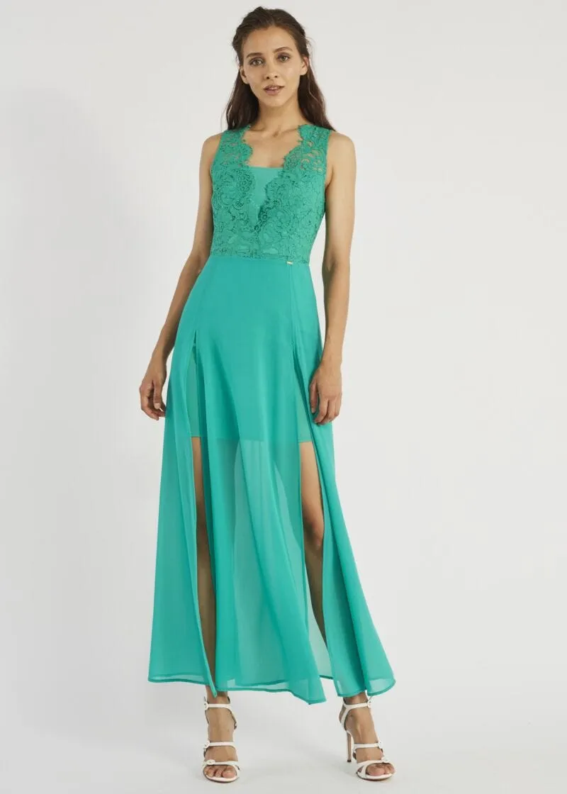 Abito lungo con top in pizzo