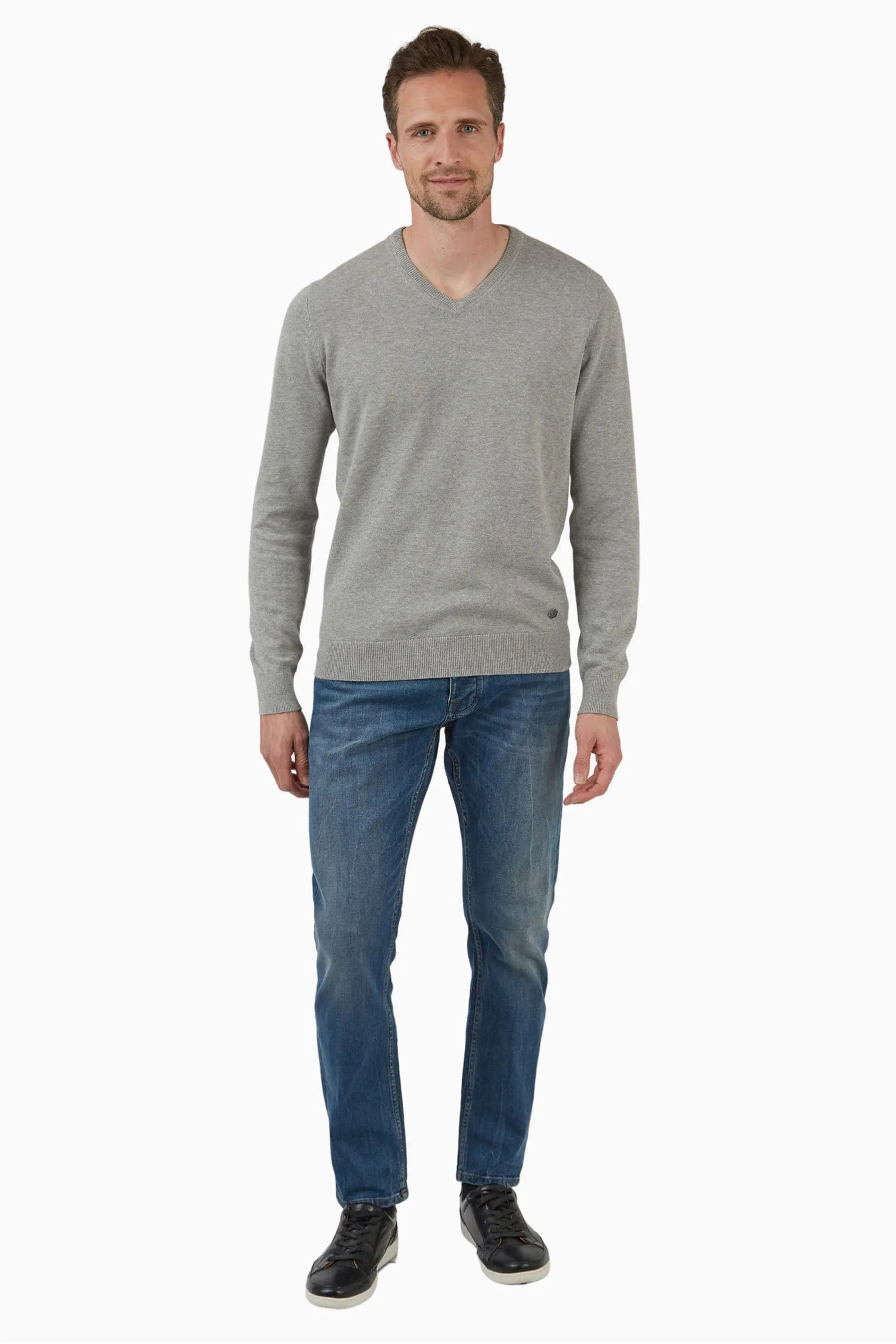Jeff Banks Grigio - Maglia lavorata con scollo a V