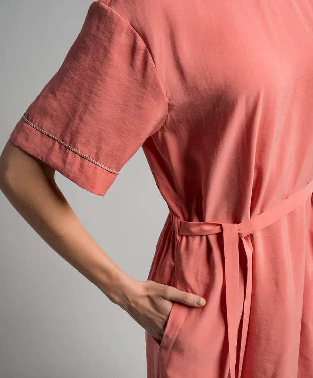 Peserico Abito midi rosa con catena monil S0211401509