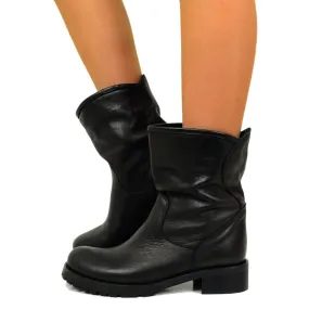Stivali Donna Biker Neri Classici in Pelle Made in Italy