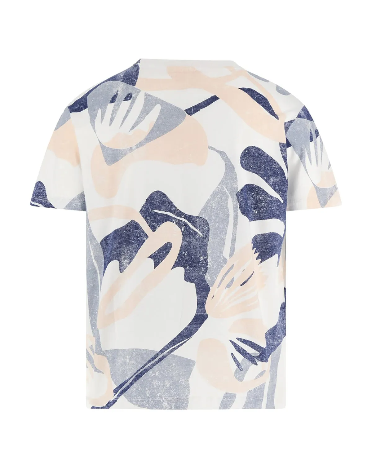 T-shirt bianca mezza manica con stampa astratta blu e rosa