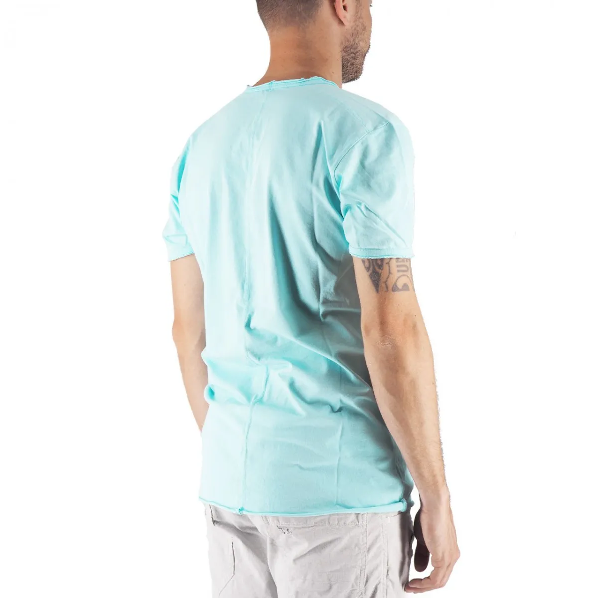 T-Shirt Mosca Scollo A V Azzurro
